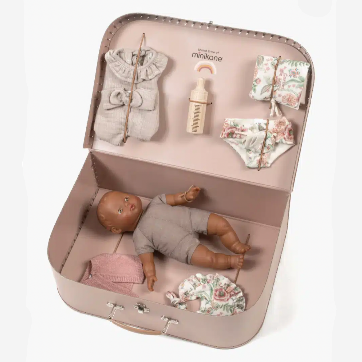 My old suitcase “Birth Kit” Lili-Rose Baby Doll - Sidonie -honey eyes 28cm/11in