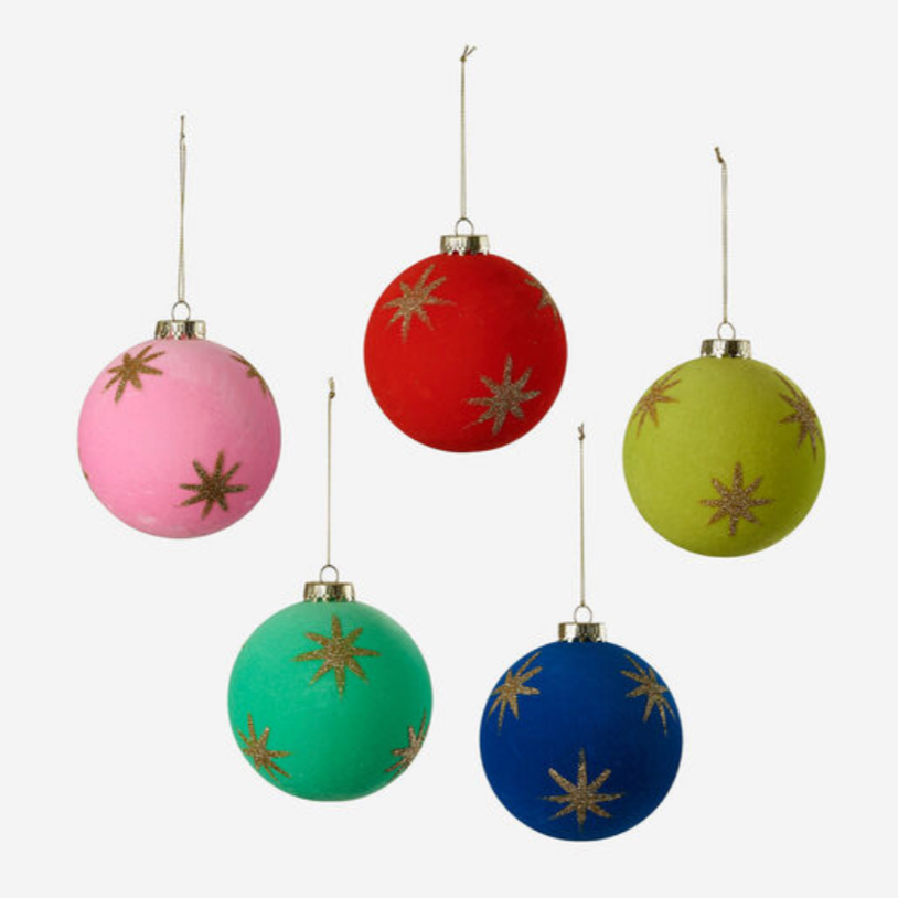 Flocked Star Ball Ornament