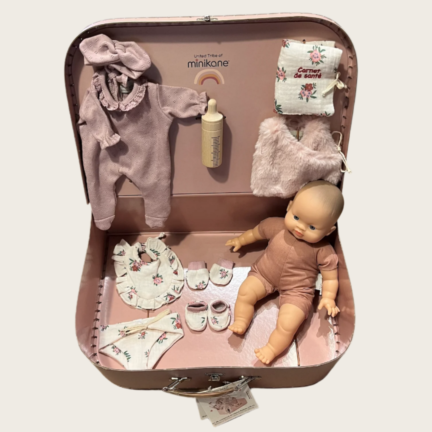 My old suitcase “Birth Kit” Eugénia - Maé Doll-blue eyes 28cm/11in