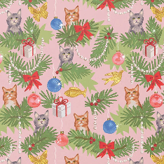 Meowy Christmas holiday wrapping paper -Single sheet