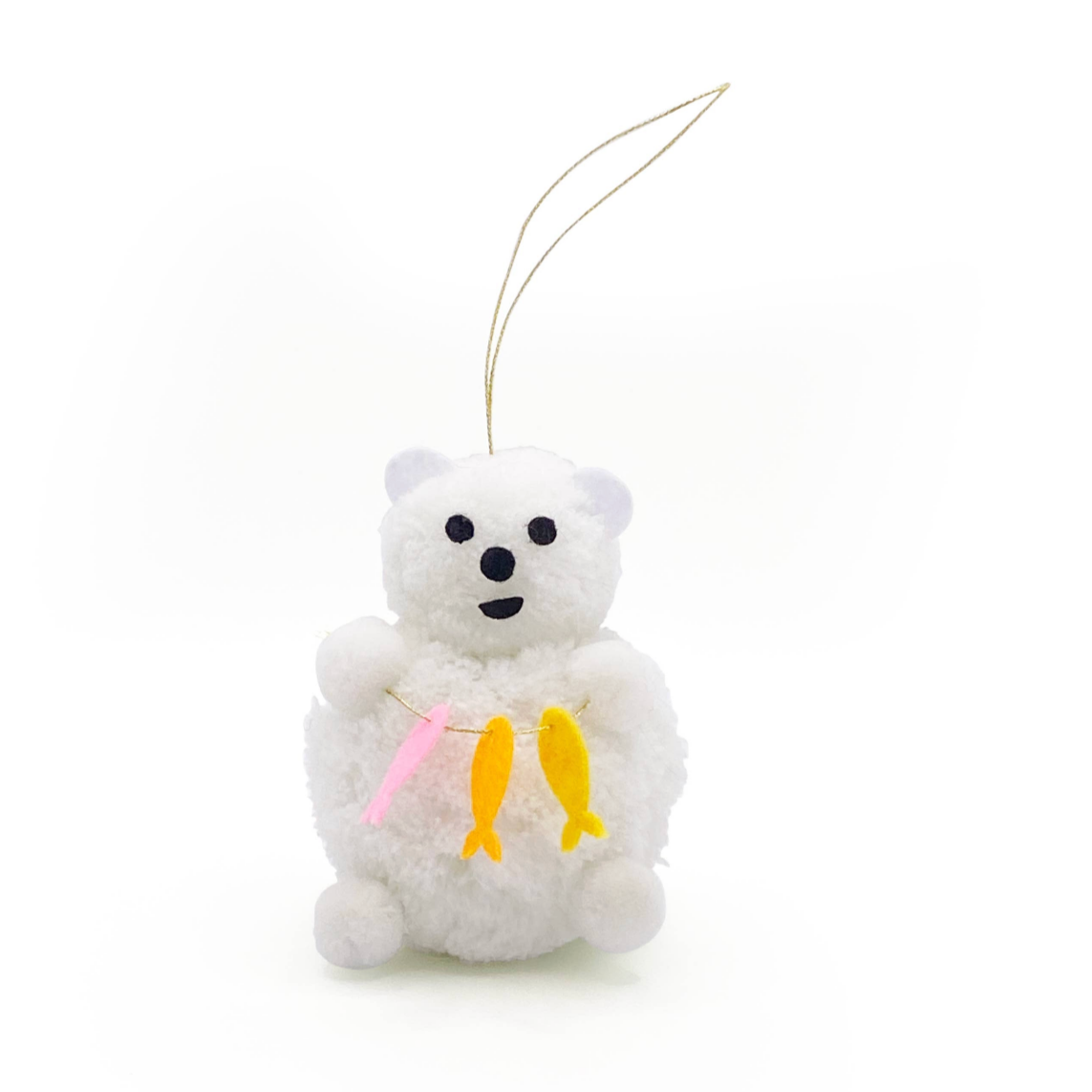 Fishing Polar Bear Pom Pom Ornament