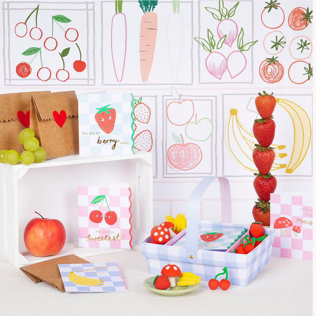 Fruit Basket Kids Valentine's Cards & Erasers Set (12pk)
