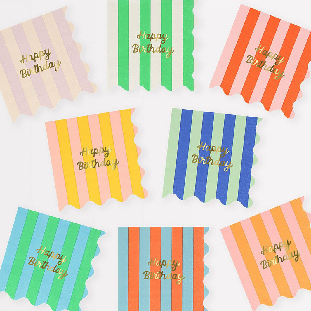 Stripe Happy Birthday Small Napkins (16pk)