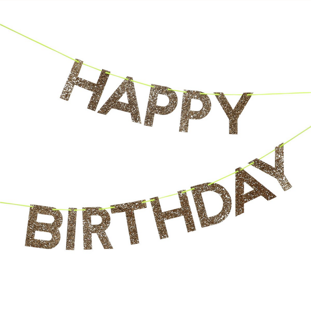 Large Gold Glitter Happy Birthday Banner