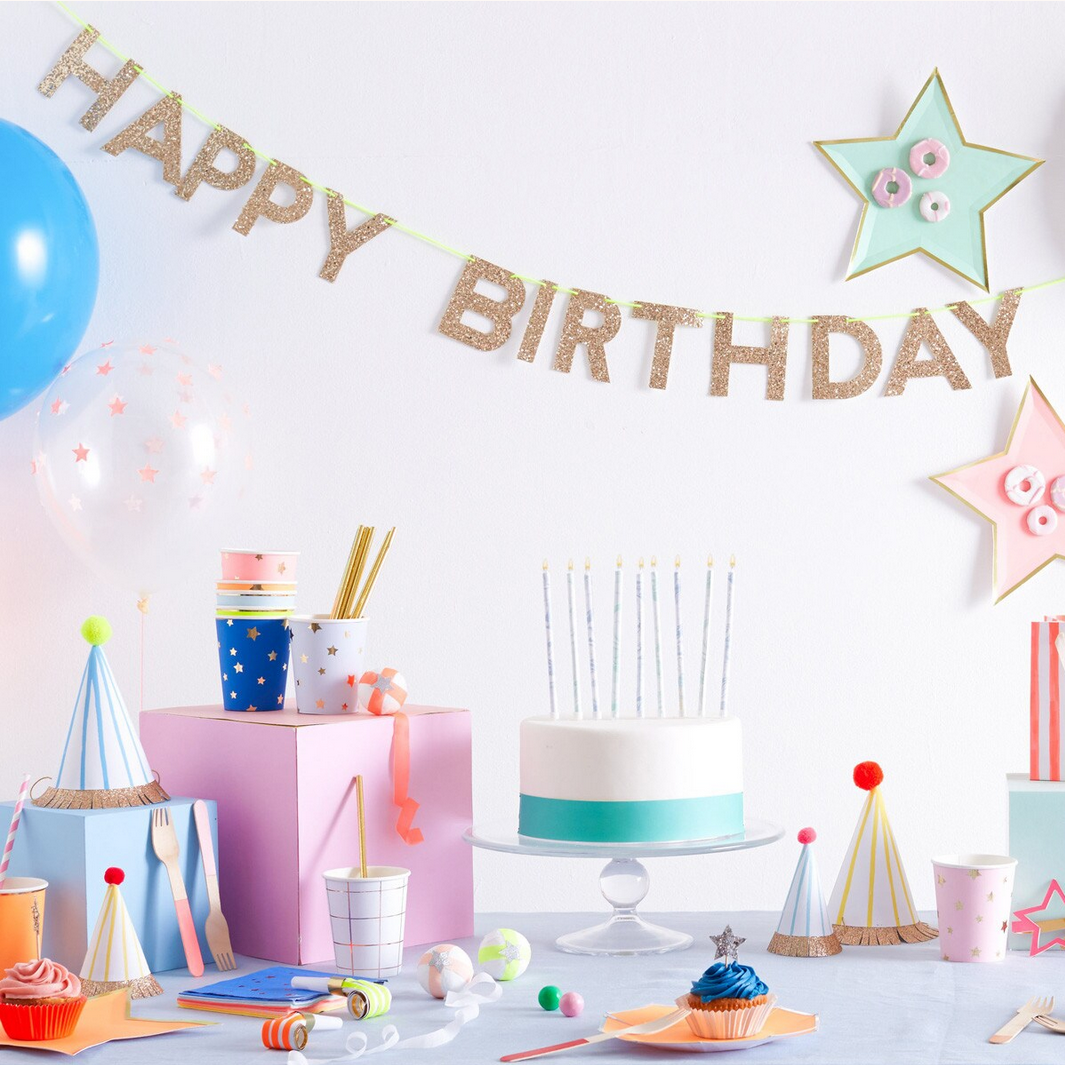 Large Gold Glitter Happy Birthday Banner
