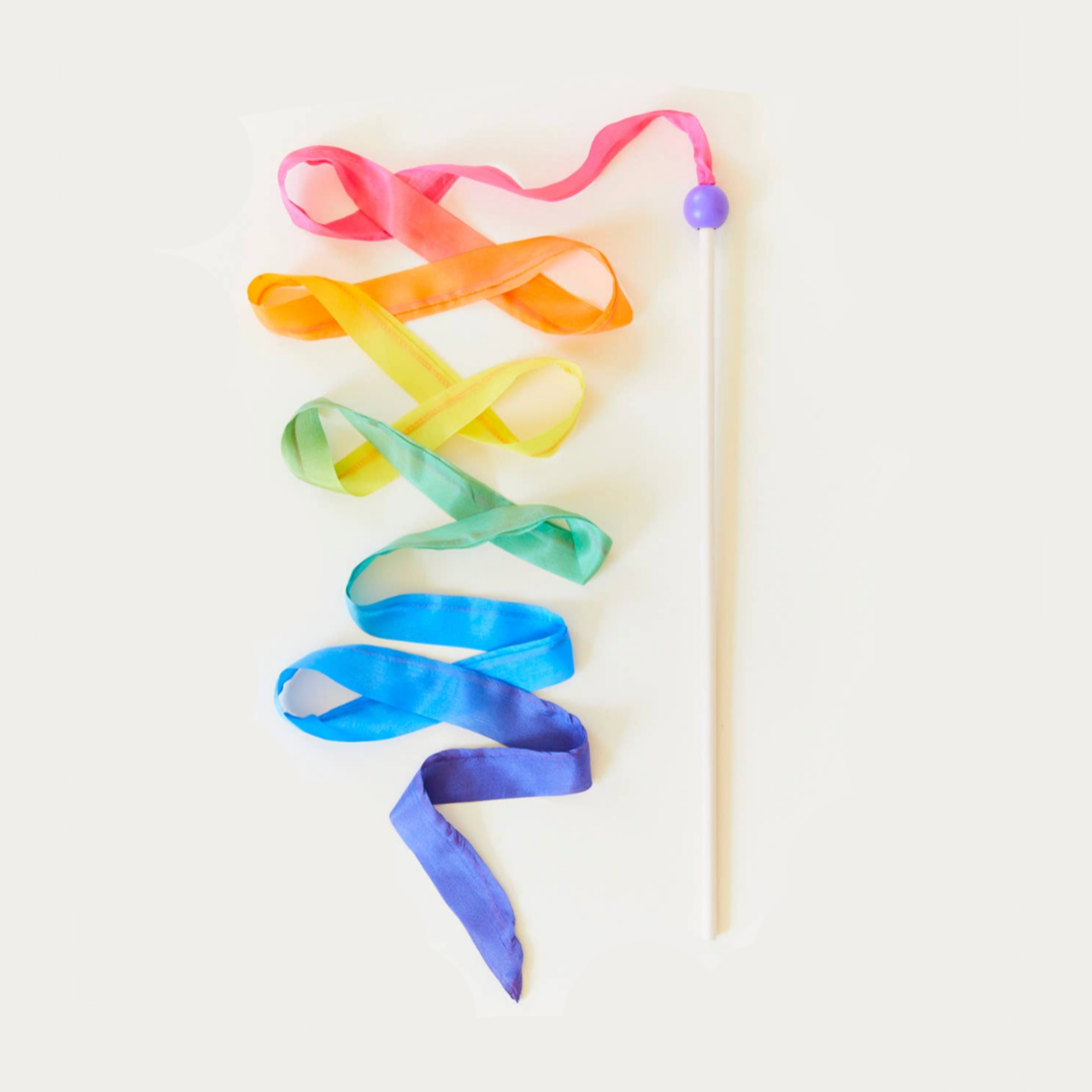 Rainbow Silk & Wood Streamer - Wand for Pretend Play