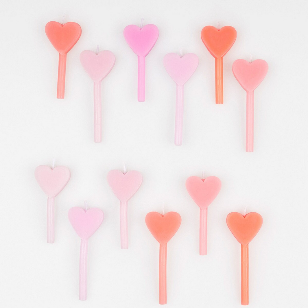 Pink Heart Candles -12pk