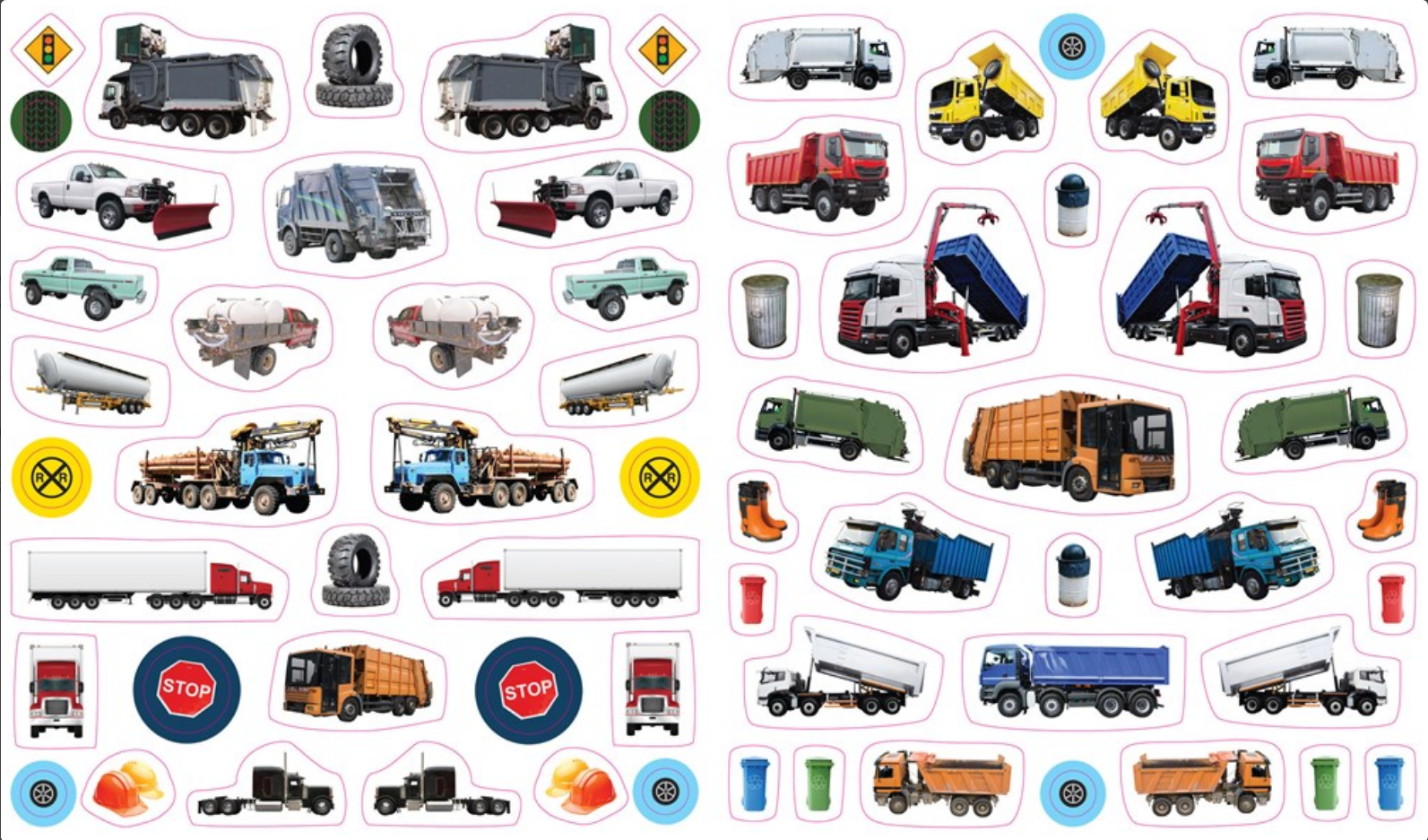 Collection of various truck and vehicle illustrations on a white background