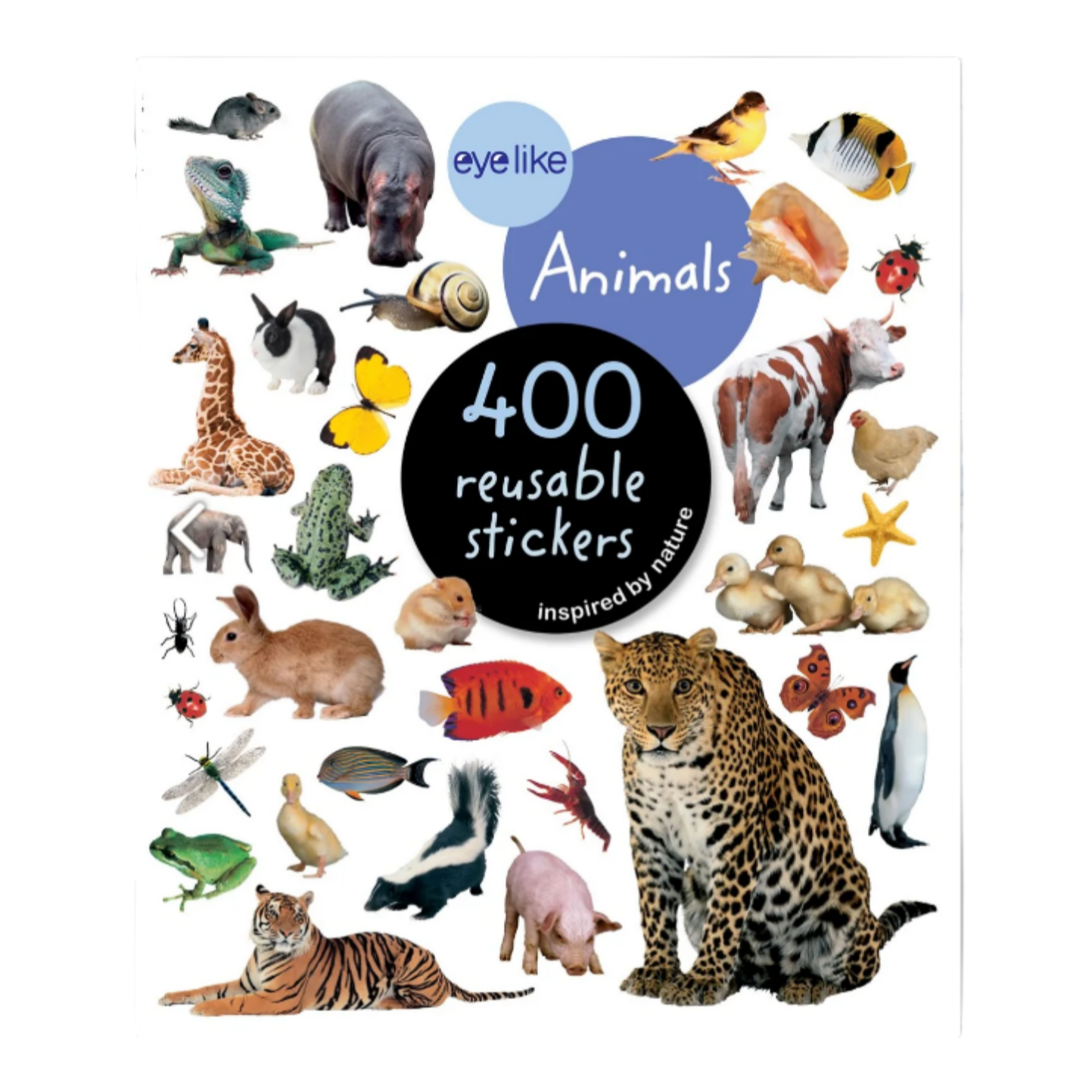 Sticker book cover with various animal illustrations and 'Eye Like Animals' branding.