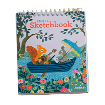 Small sketchbook with animal illustrations on a white background