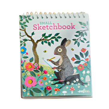 Small sketchbook with a rabbit illustration on a white background