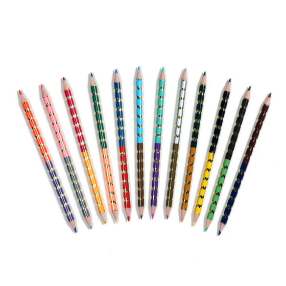 Set of colored pencils on a white background