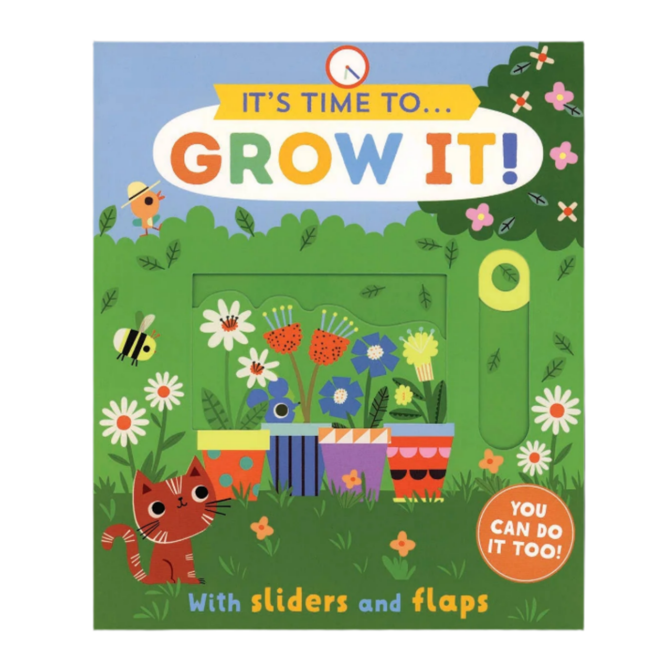 Children's book cover titled 'It's Time to Grow It!' with illustrations of plants and a fox on a computer screen.