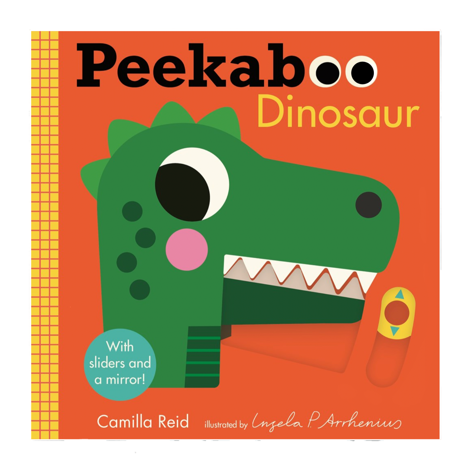 Book cover of 'Peekaboo Dinosaur' with a green dinosaur illustration on an orange background.