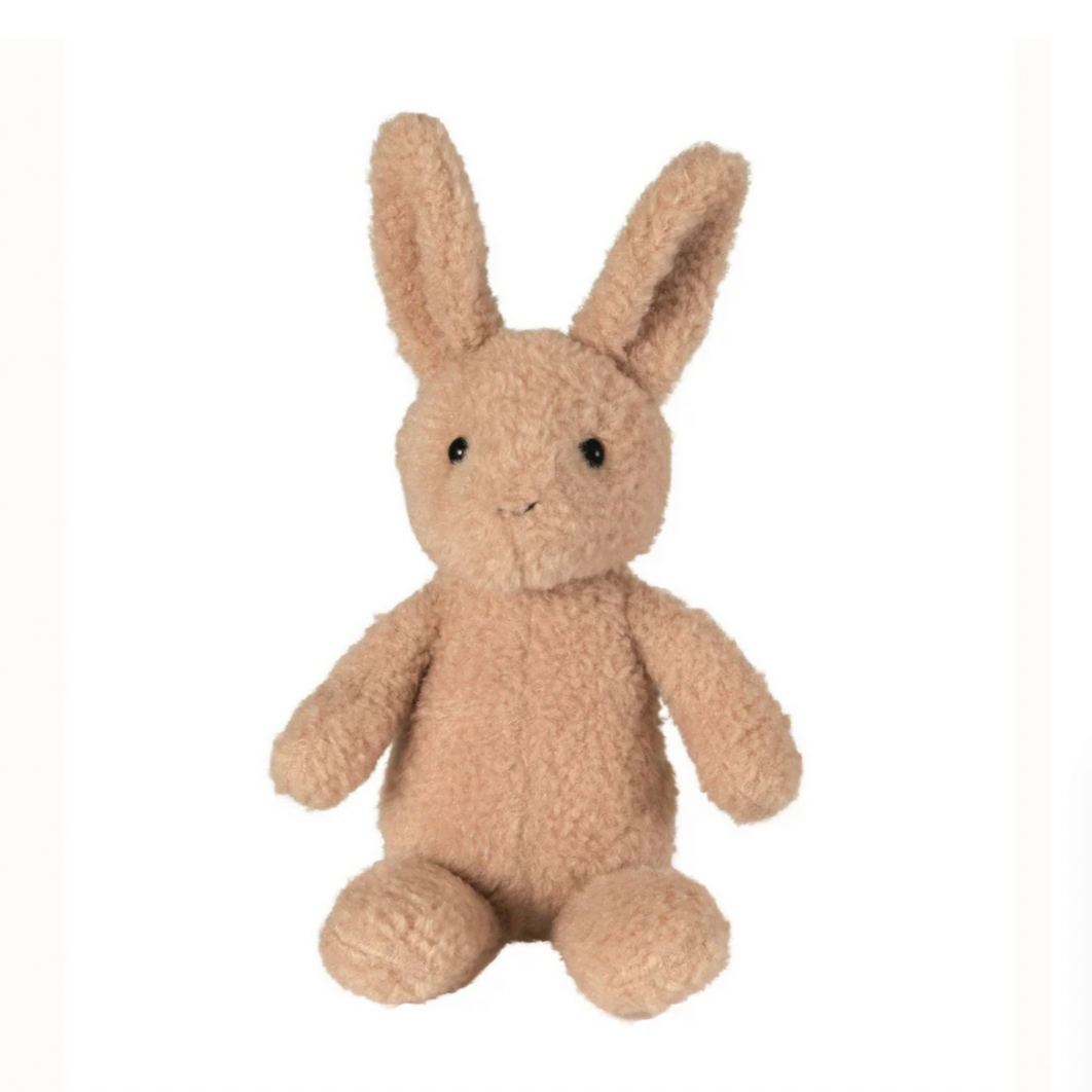Brown stuffed rabbit toy on a white background