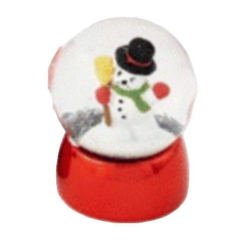 Small snow globe with a snowman inside on a white background