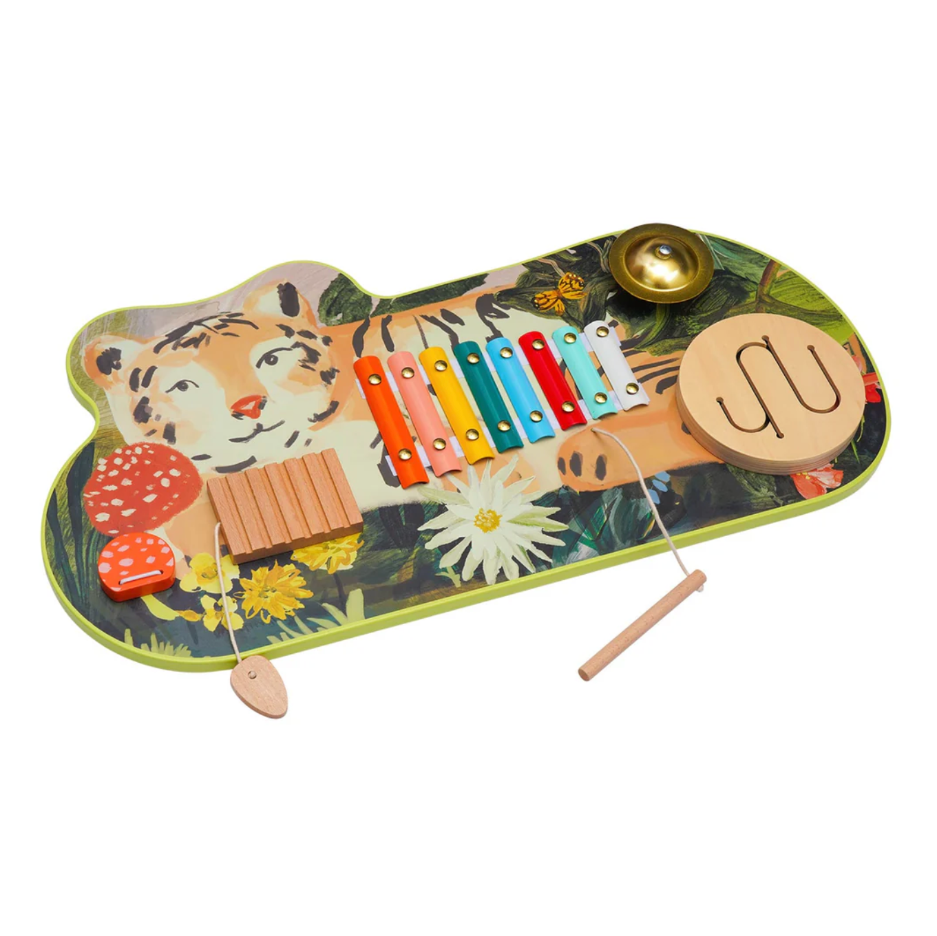 Children's xylophone with tiger design on a white background
