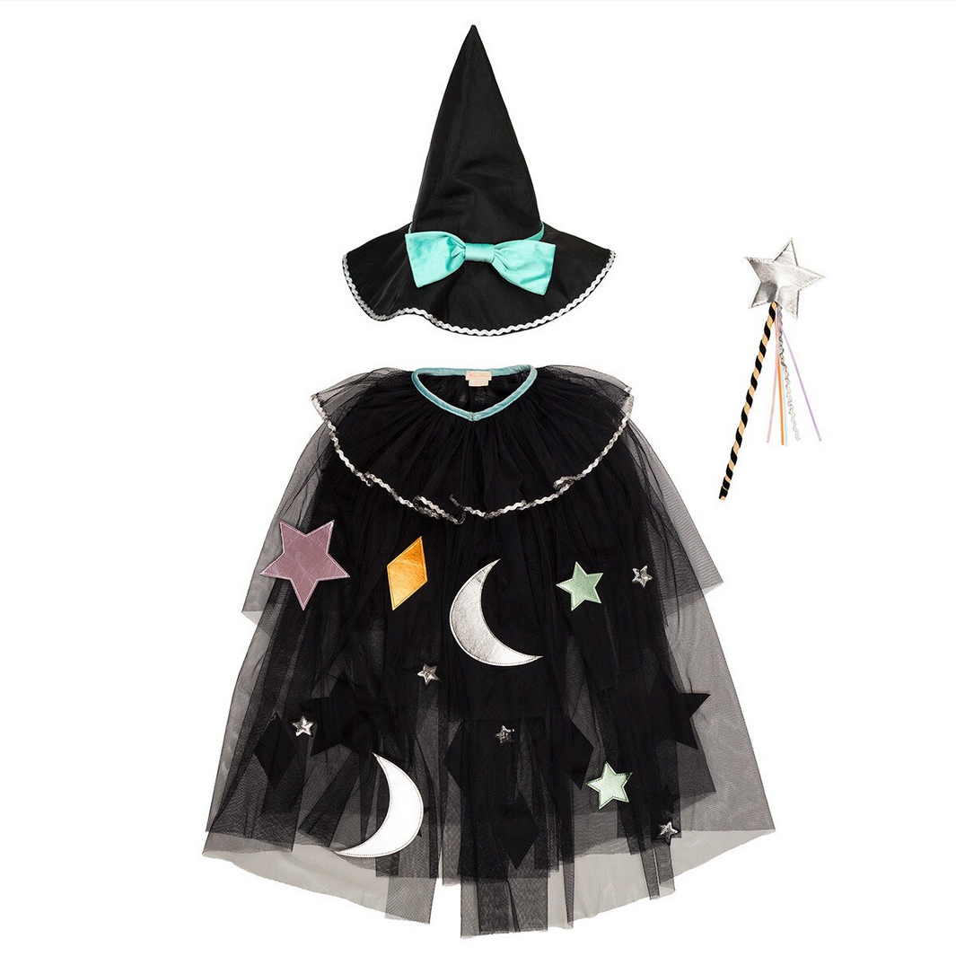 Tulle Appliqué Witch Cape, Hat & Wand