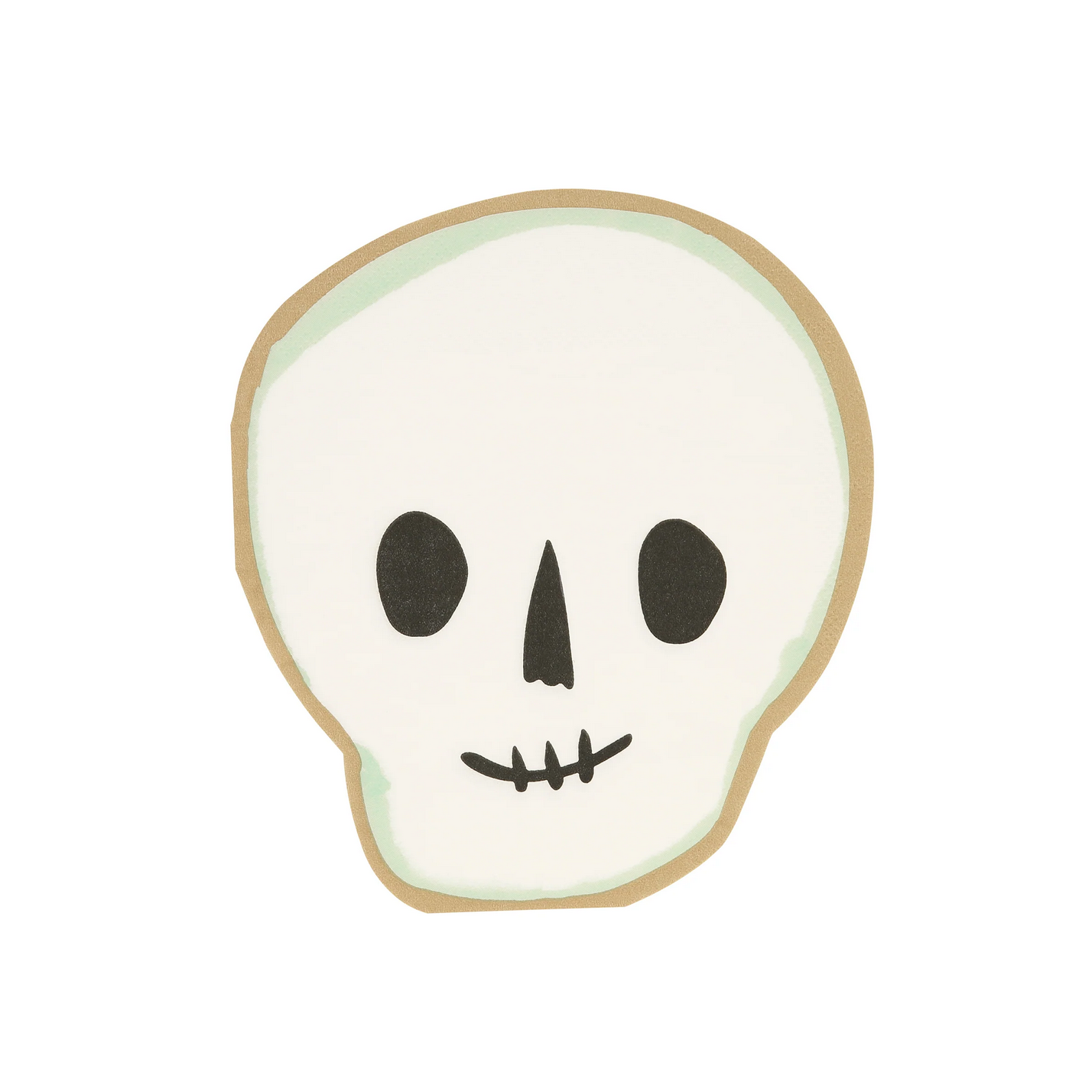 Skull-shaped cookie with a white face and black details on a white background