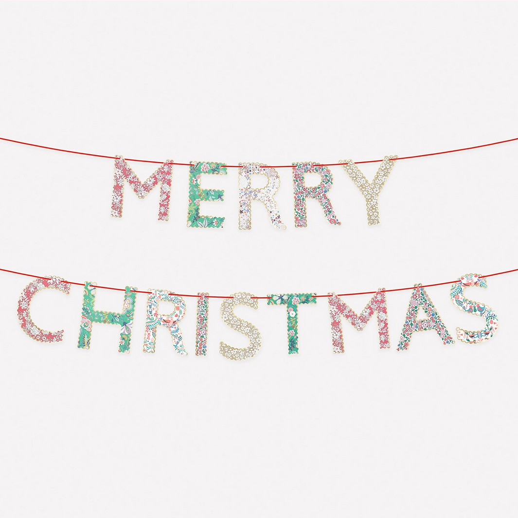Decorative banner with 'Merry Christmas' text on a white background