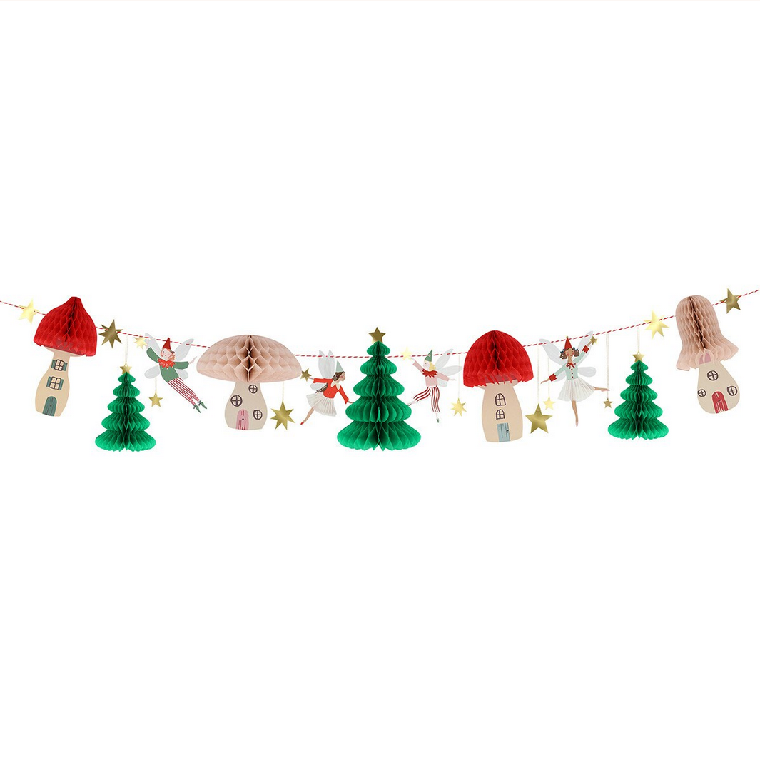 Decorative string with Christmas-themed elements on a white background