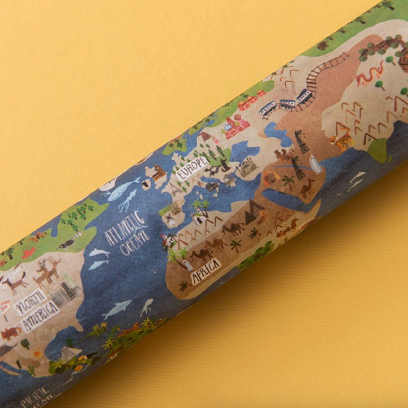 Map-themed kaleidoscope on a yellow background