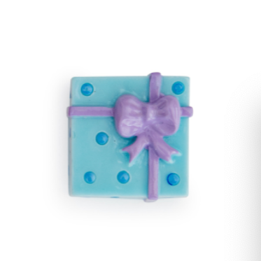 Blue gift box with a purple bow on a white background