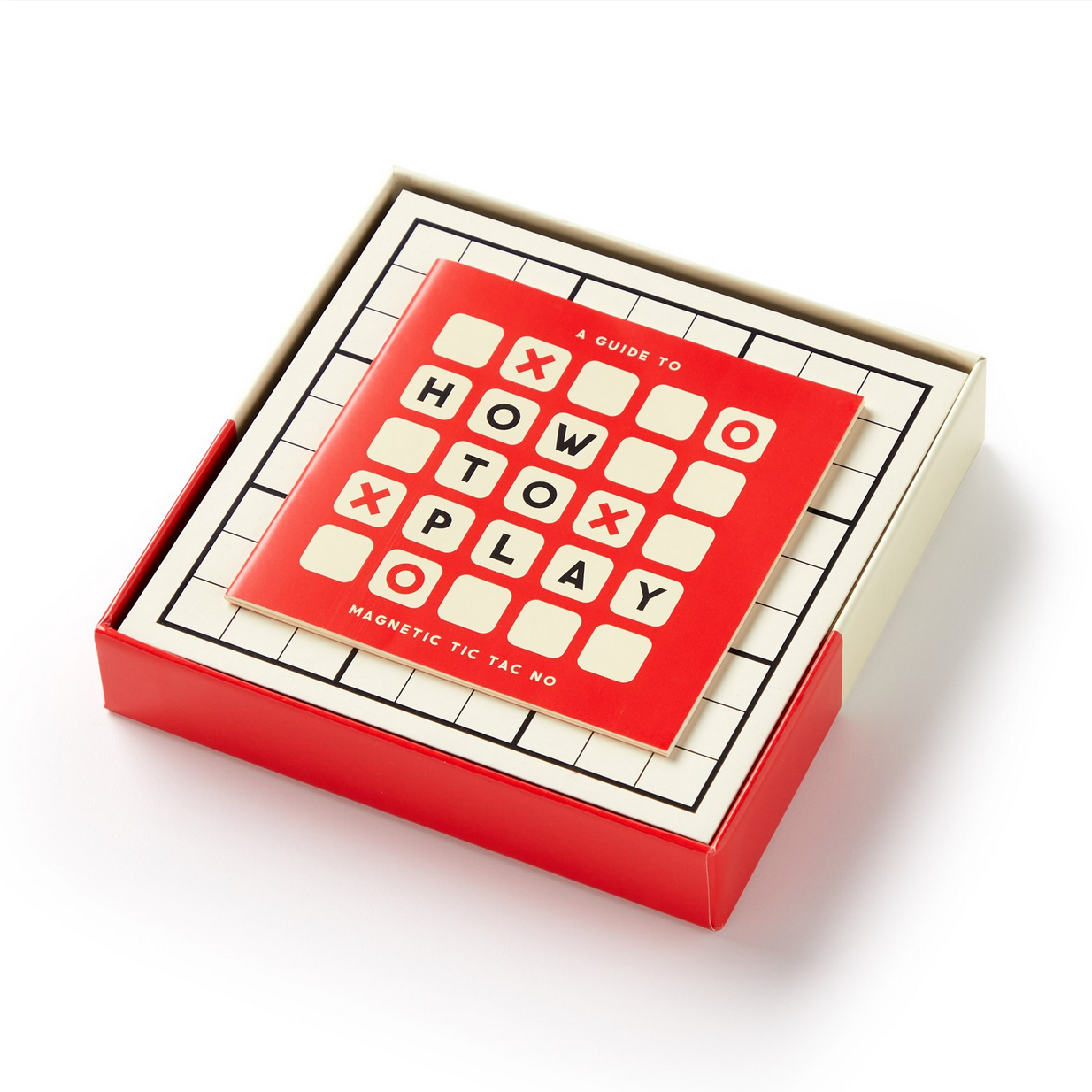 Magnetic Tic Tac Toe game set with instructions on a white background