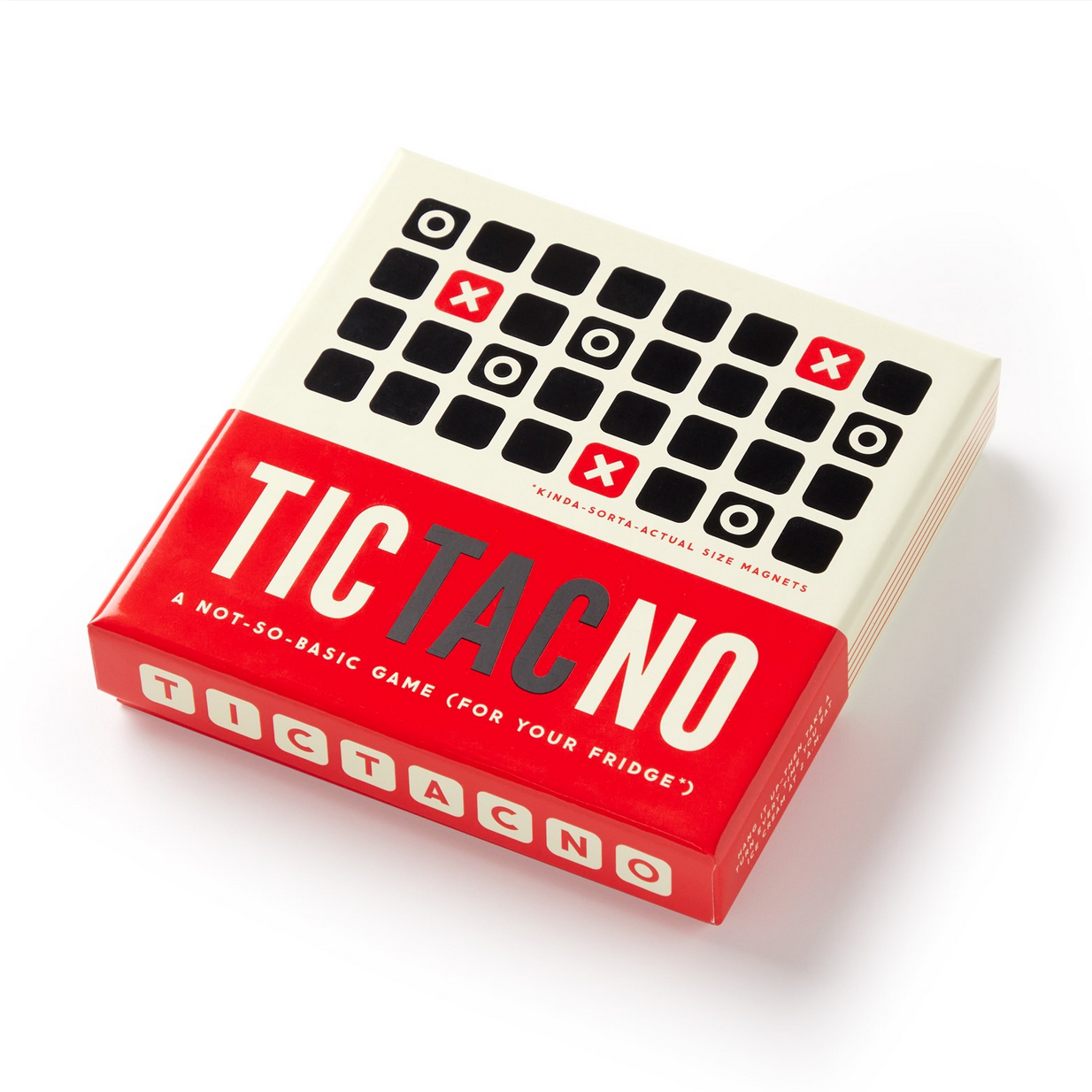 Tic Tac No game box with tic tac toe design on a white background