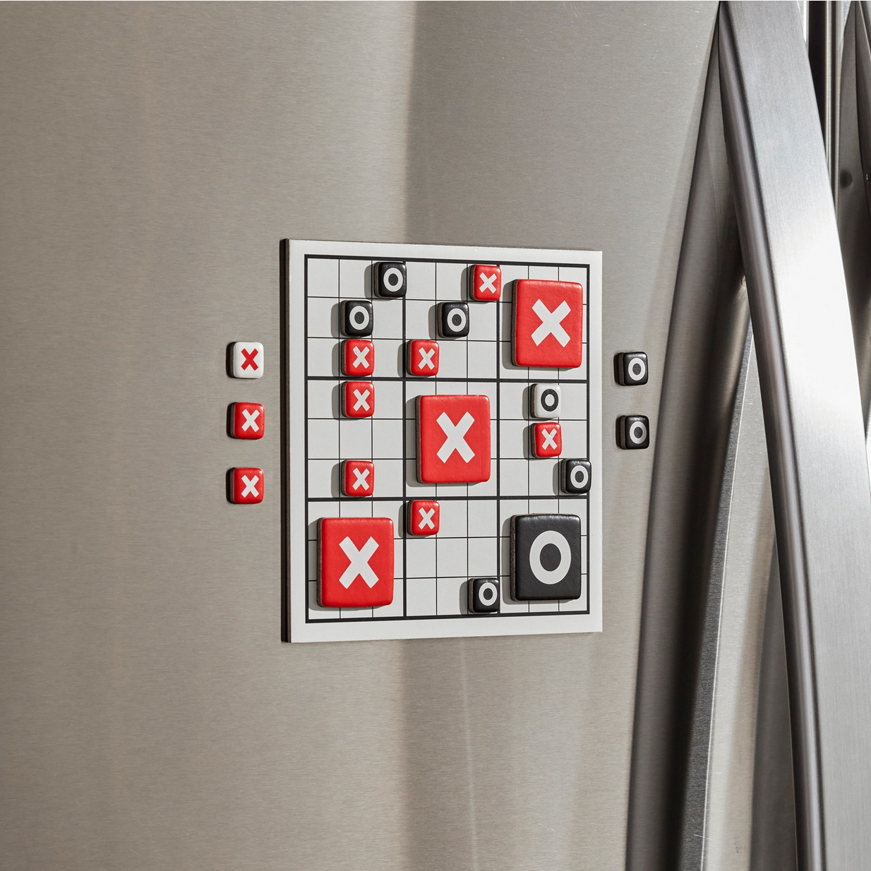 Magnetic crossword puzzle on a refrigerator door