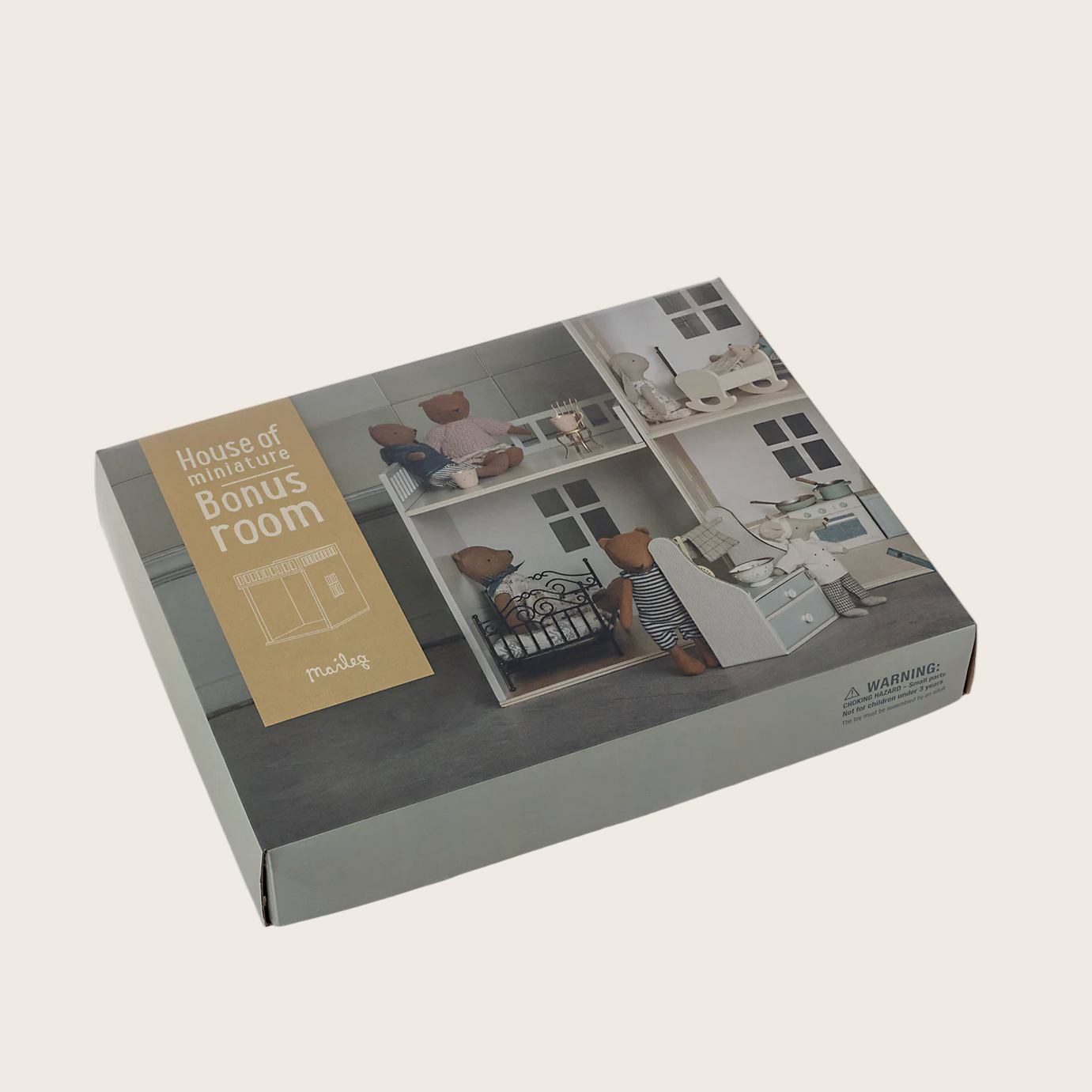Product packaging with images of a room 