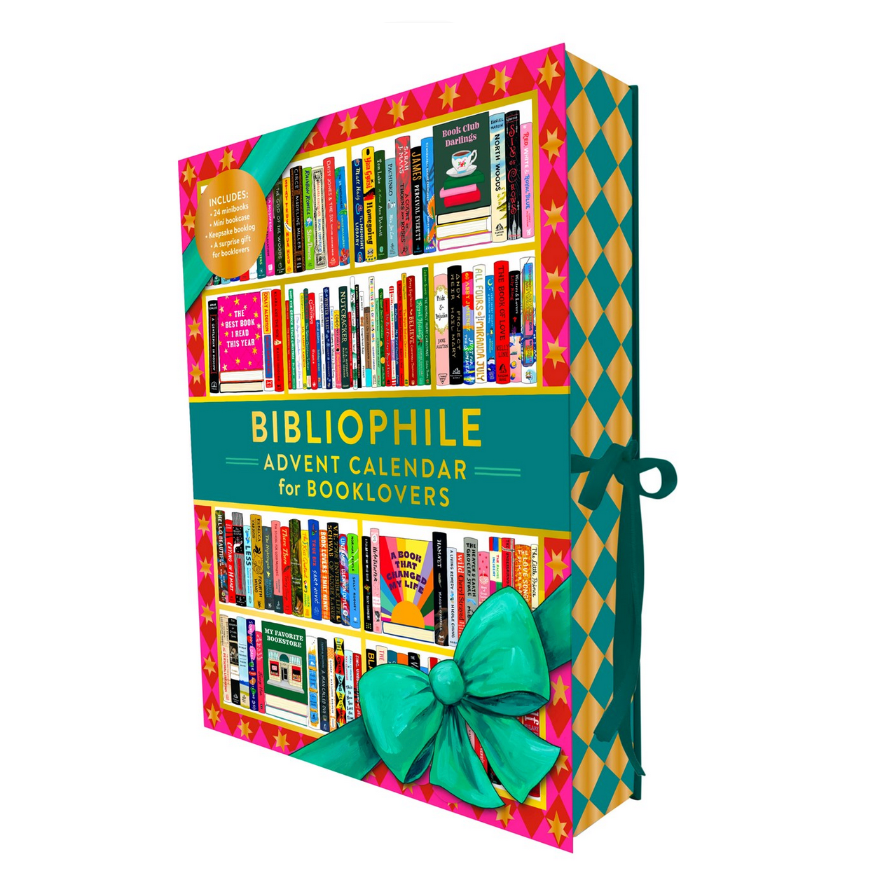 Colorful book-shaped Advent calendar with 'Bibliophile' branding on a white background.