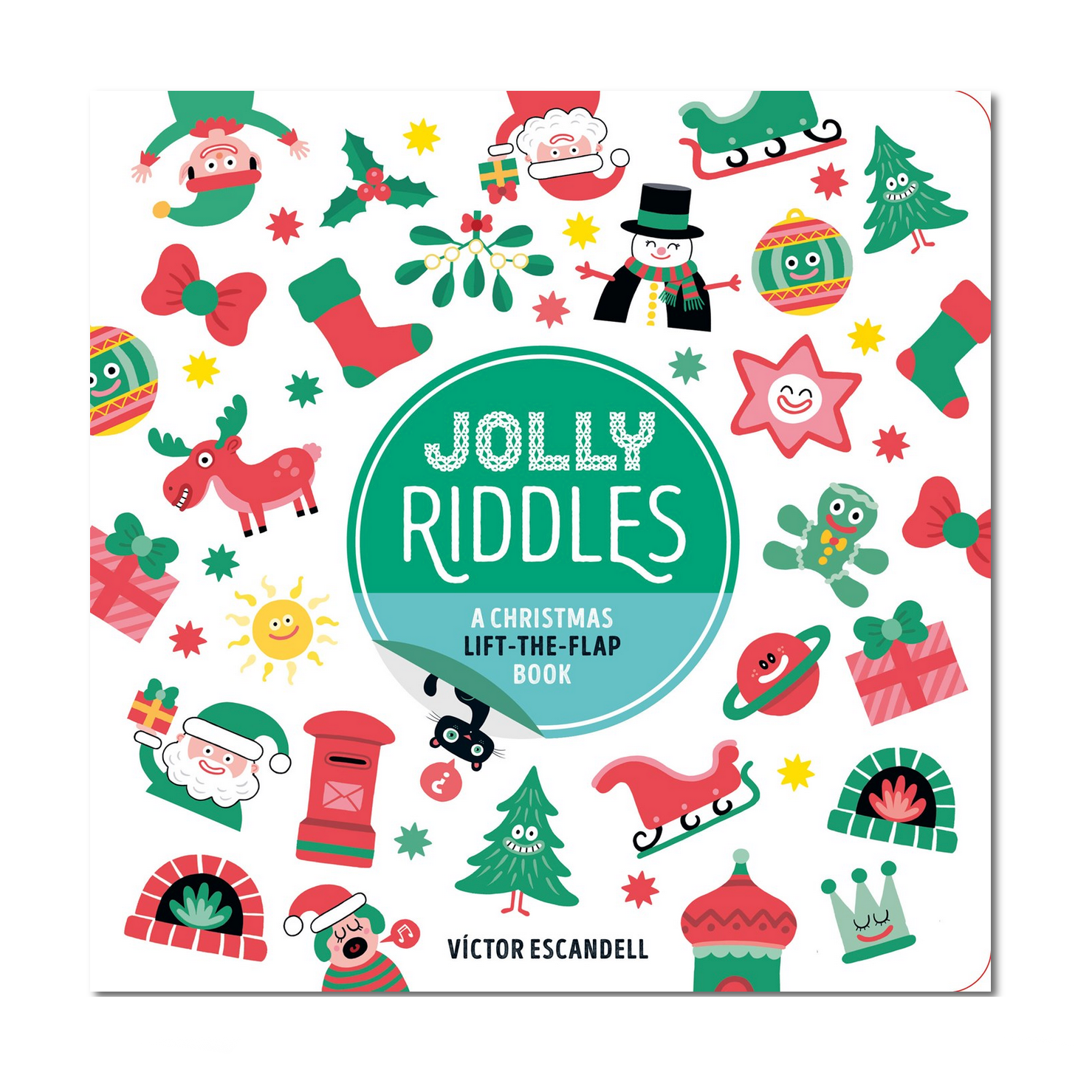 Jolly Riddles book cover with Christmas-themed illustrations on a computer screen.