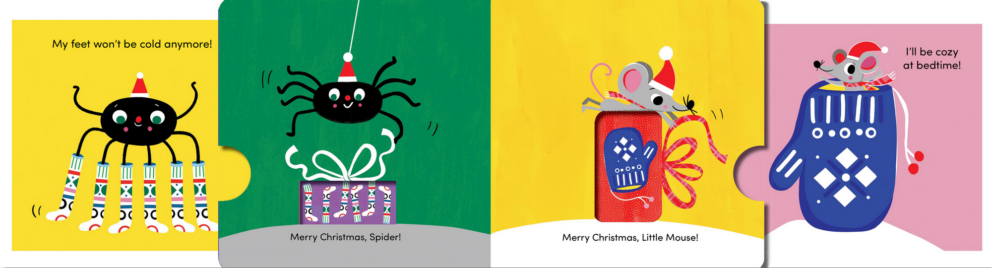 Set of four children's books with Christmas-themed illustrations on a white background.