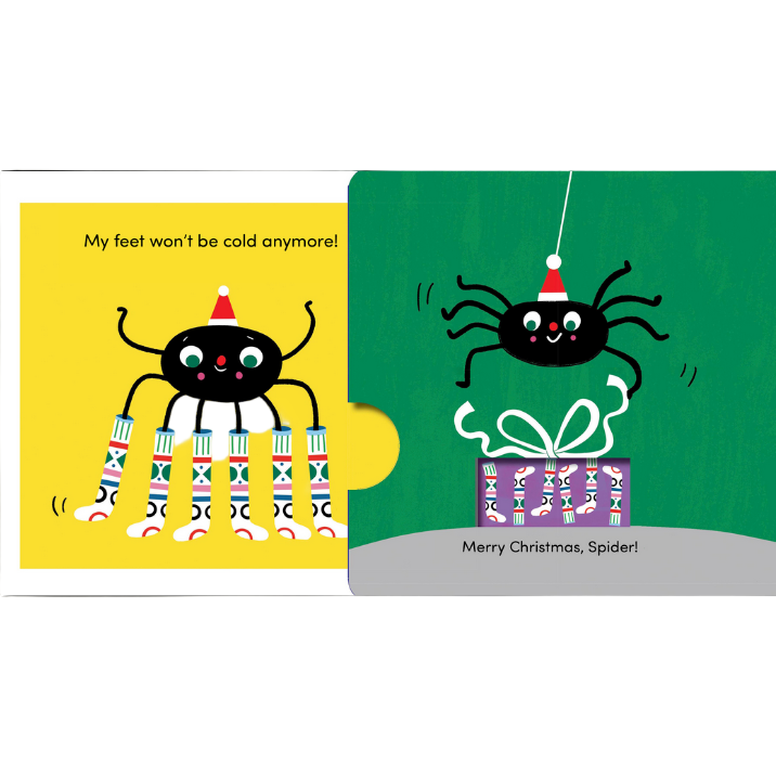 Illustrations of a spider character with text on a black background