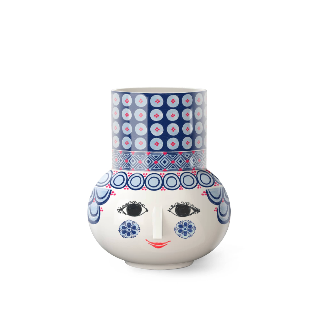 Ceramic vase with decorative patterns on a white background