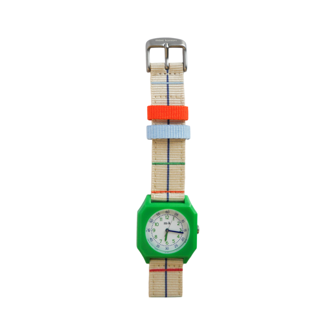 Colorful watch with a patterned strap on a white background