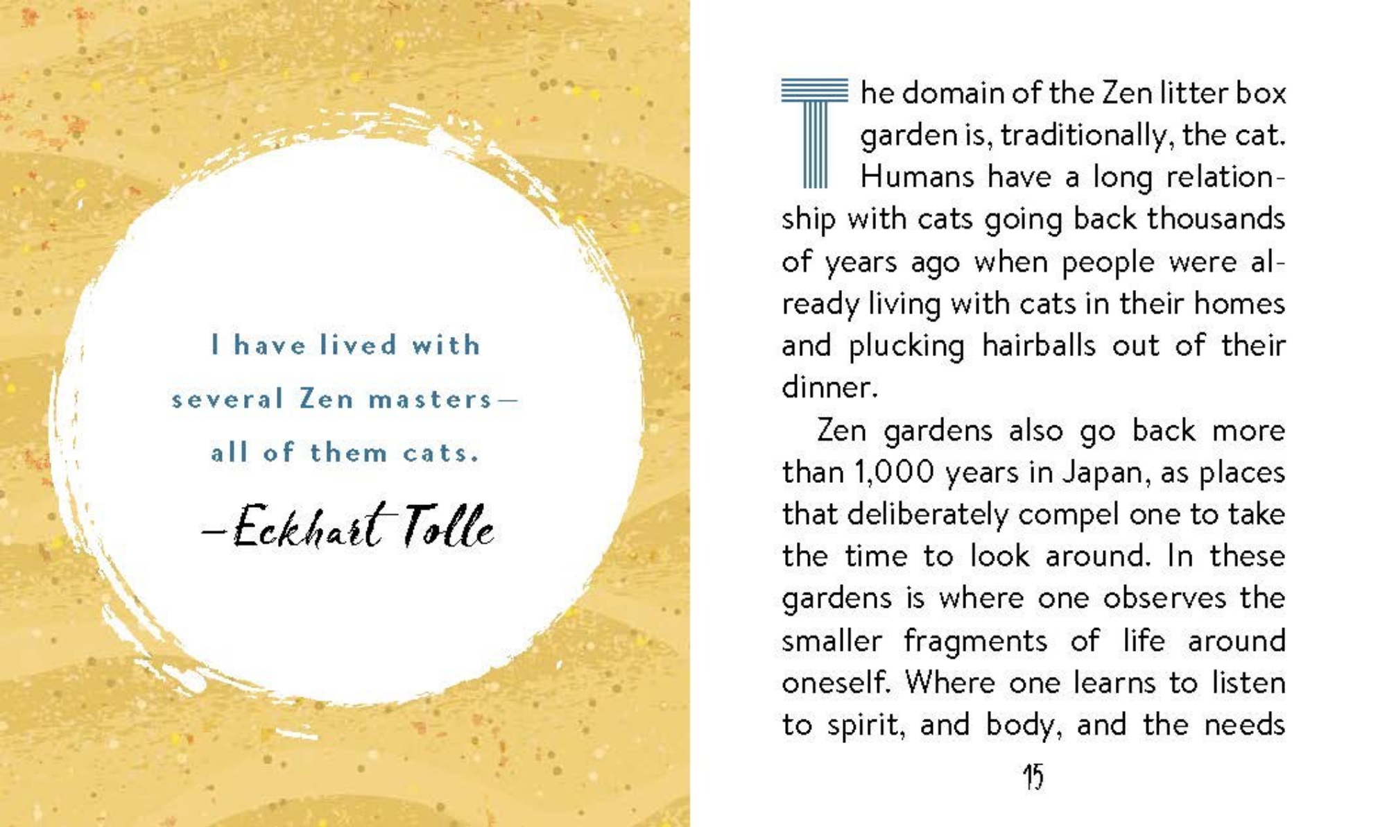 Text excerpt with a quote by Eckhart Tolle on a textured yellow background