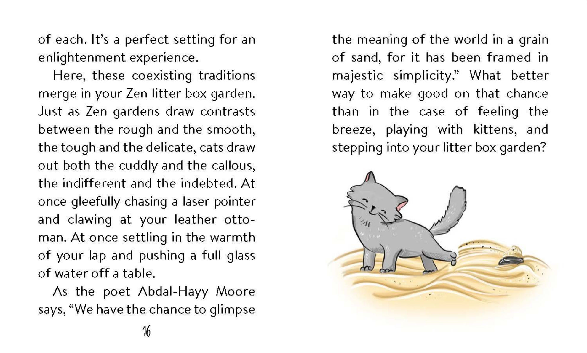 Text with a cat illustration on a white background