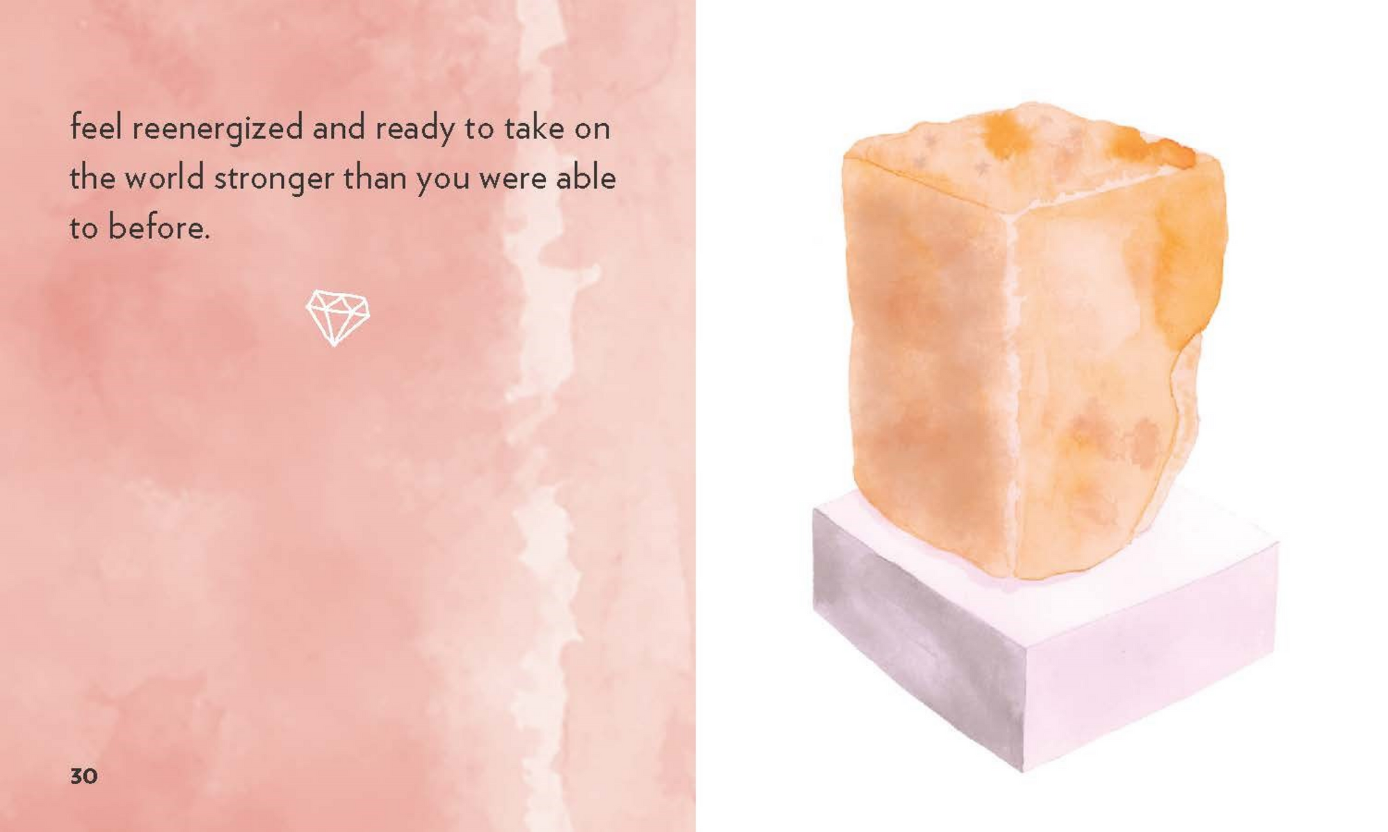 Mineral block on a stand with motivational text on a pink background