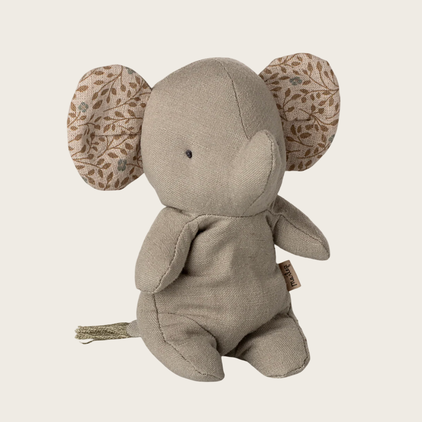 Gray elephant plush toy on a website with 'Maileg' branding