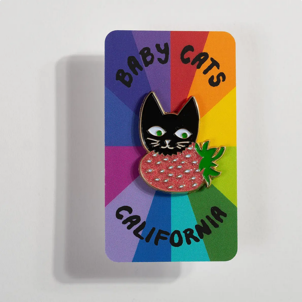 Strawberry Cat Enameled Pin