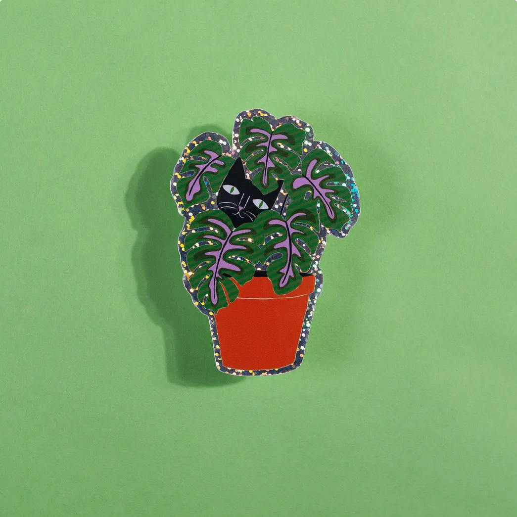 Cat in Pot Glitter Sticker