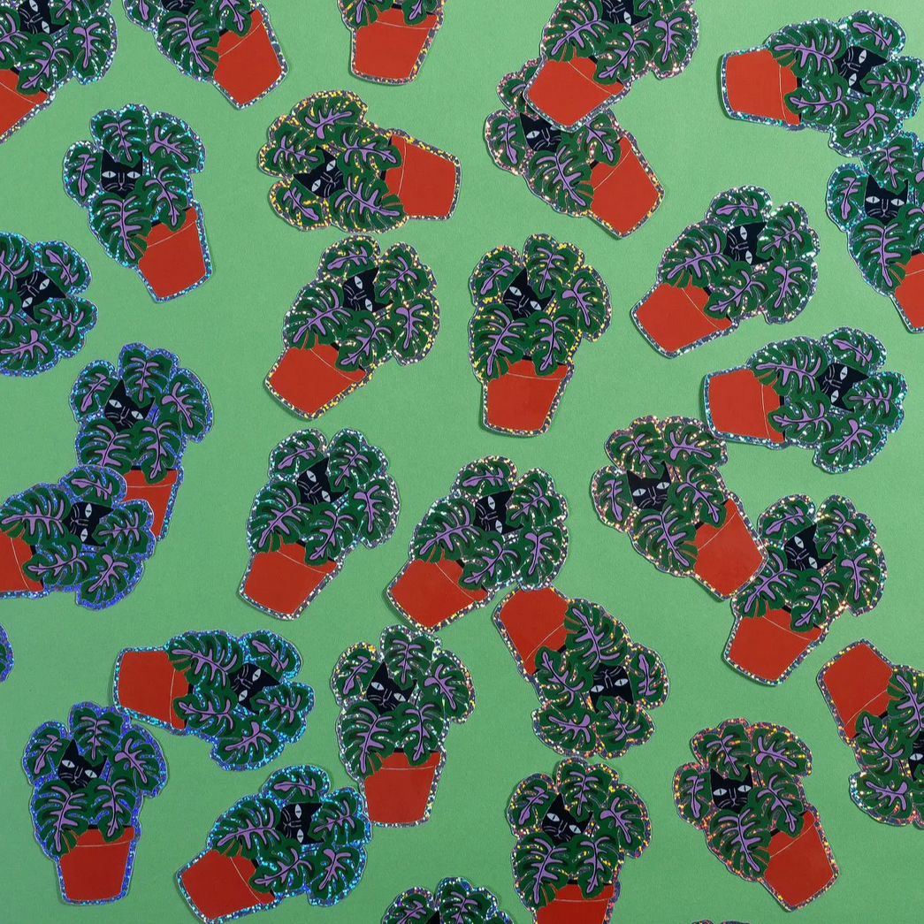 Cat in Pot Glitter Sticker