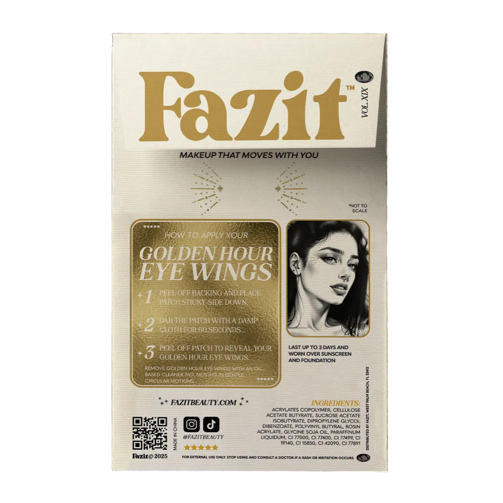 Fazit makeup product packaging with a woman's face on a black background