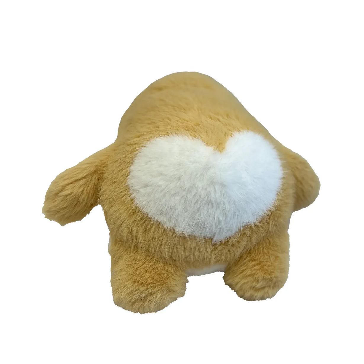Plush toy with a heart-shaped white center on a beige background