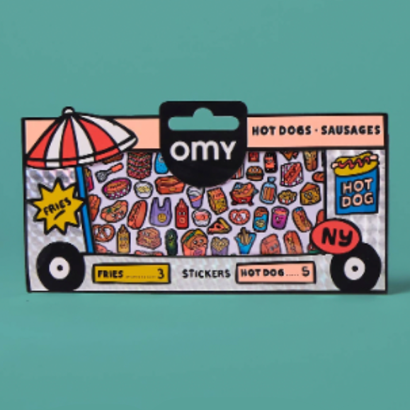 Colorful packaging with 'omv' branding on a teal background