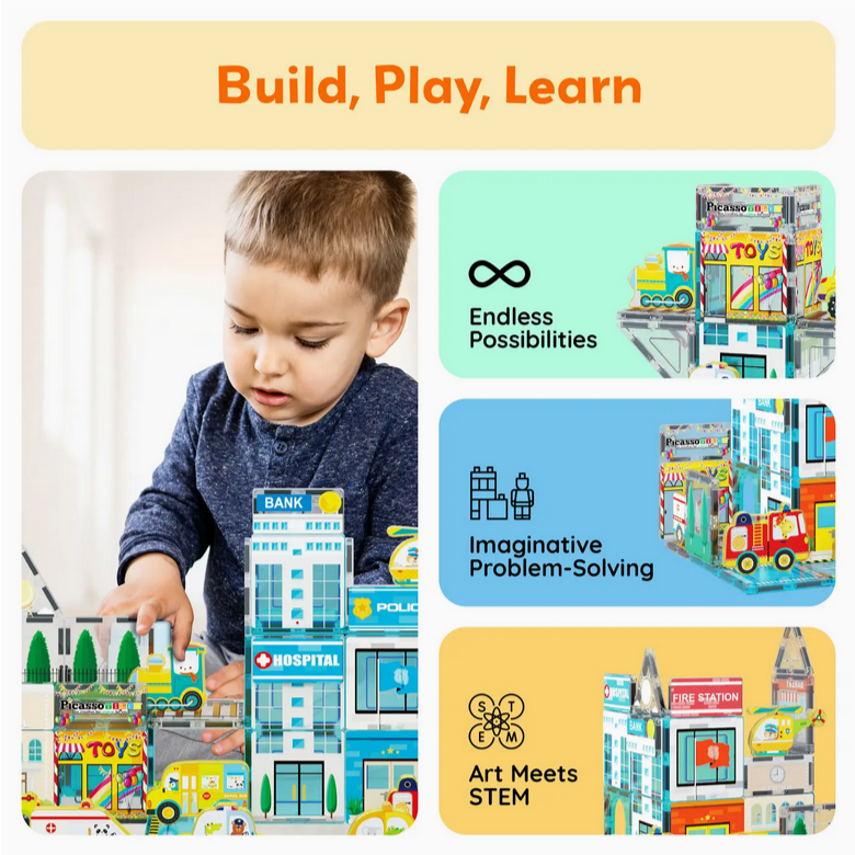 Magnetic Tiles Building Construction Blocks Metro City Town