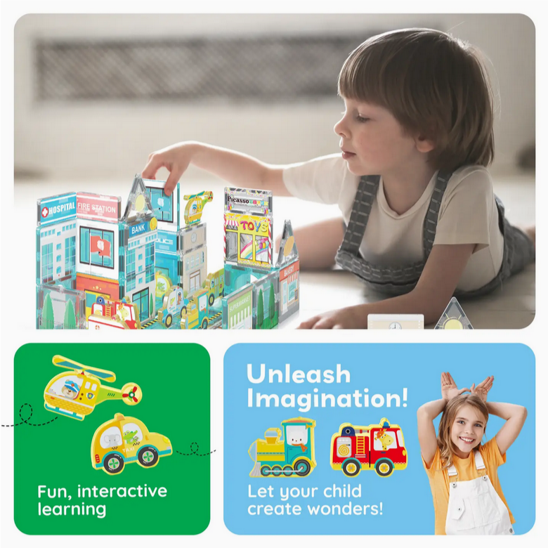 Magnetic Tiles Building Construction Blocks Metro City Town