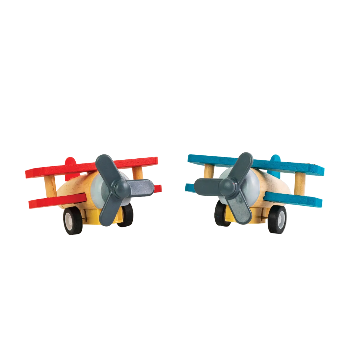 Two toy airplanes on a white background